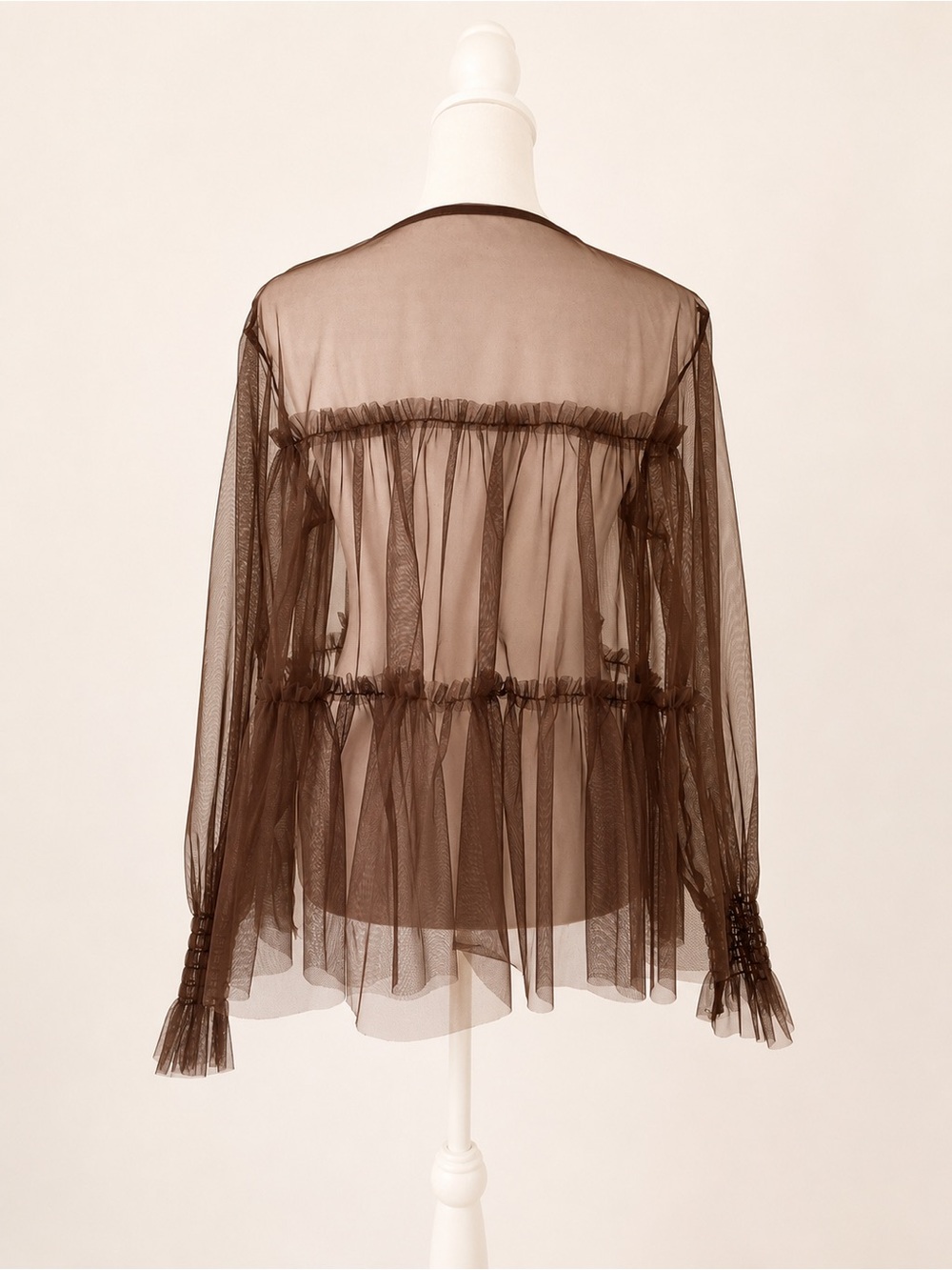 Sheer Ruffle Button-Front Top in Brown - Medium - Picture 3 of 3